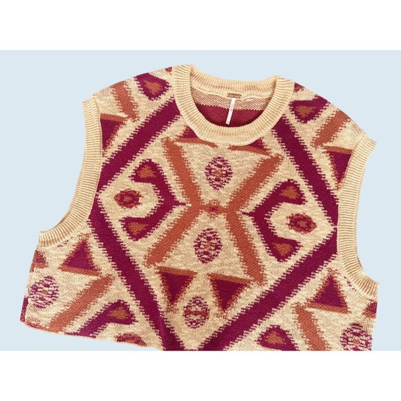 FREE PEOPLE Cyprus Oversized Loose Fit Patterned Sweater Vest Sz L - Picture 4 of 7